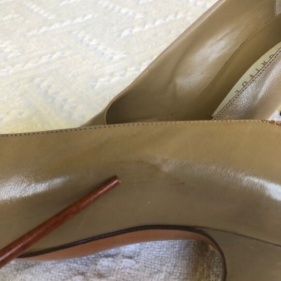 VTG Perry Ellis Portfolio Leather Heels Taupe Green Diamond 80s Italy 8 B Career - Picture 12 of 15